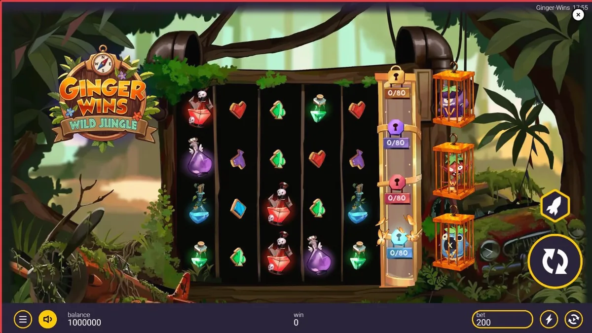 Interface do jogo Ginger Wins Wild Jungle com elementos da selva