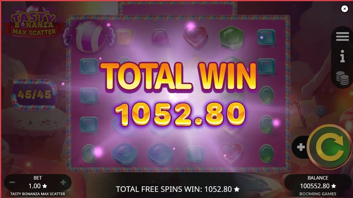 Tasty Bonanza Max Scatter slot com tema de doces e grade vibrante